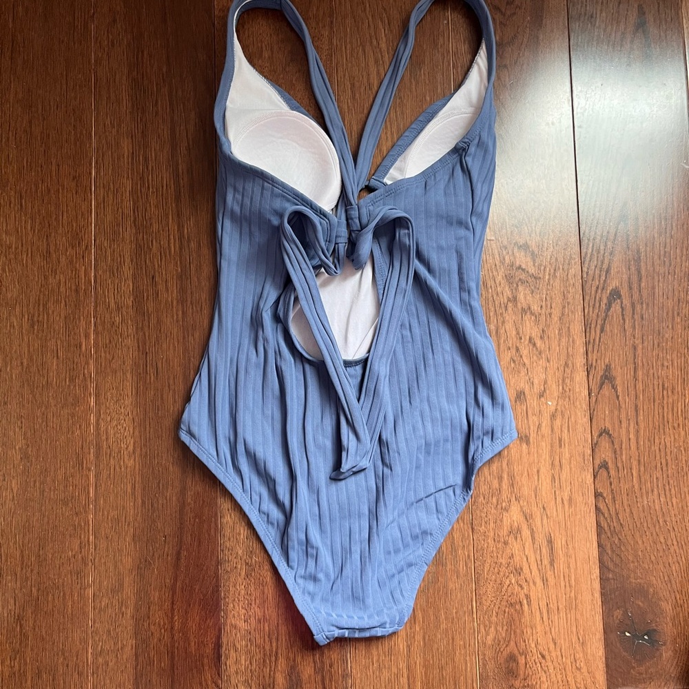 Blue Ribbed One-Piece Swimsuit